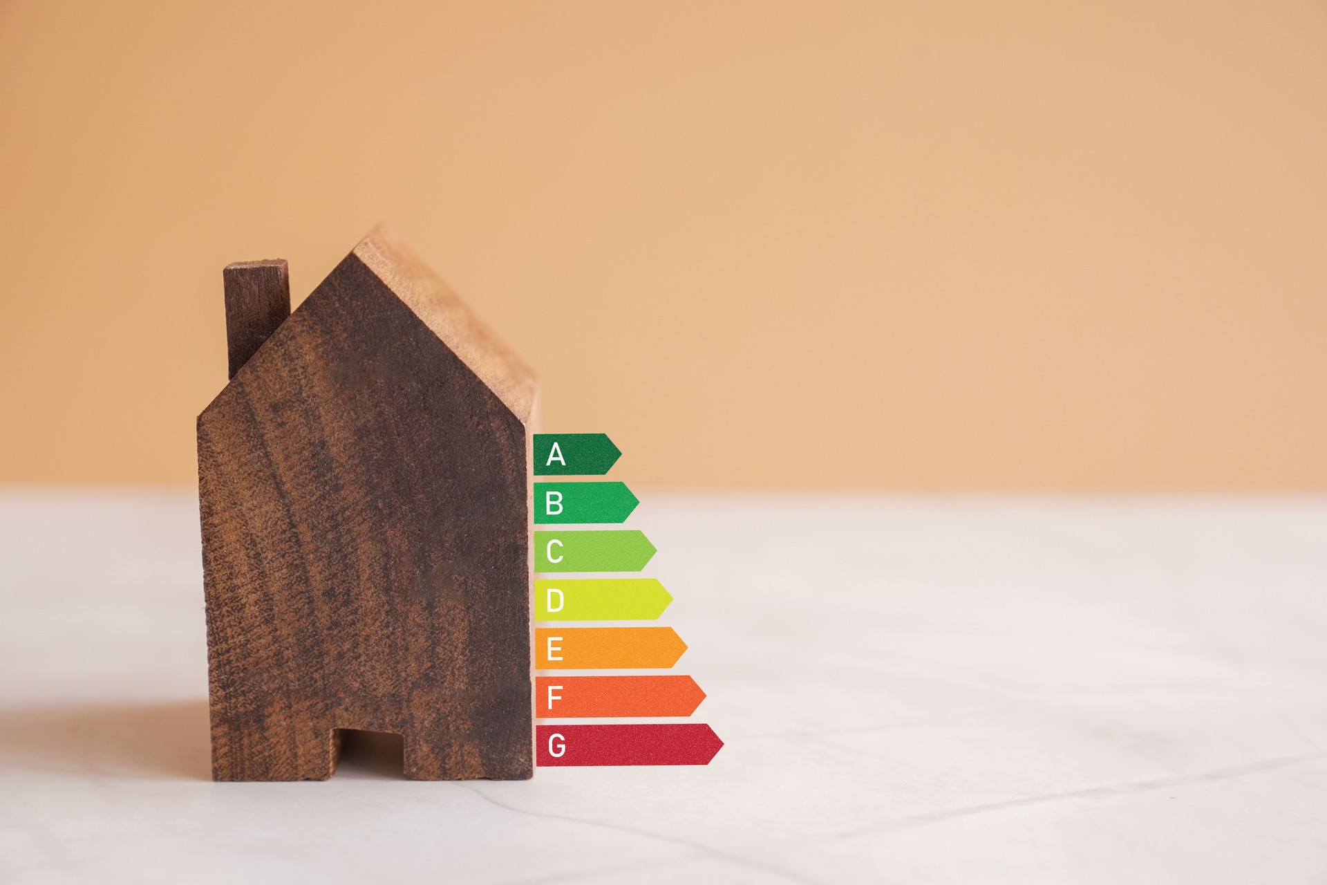 Wooden house with house efficiency rating, ecological house, sustainable development concept
